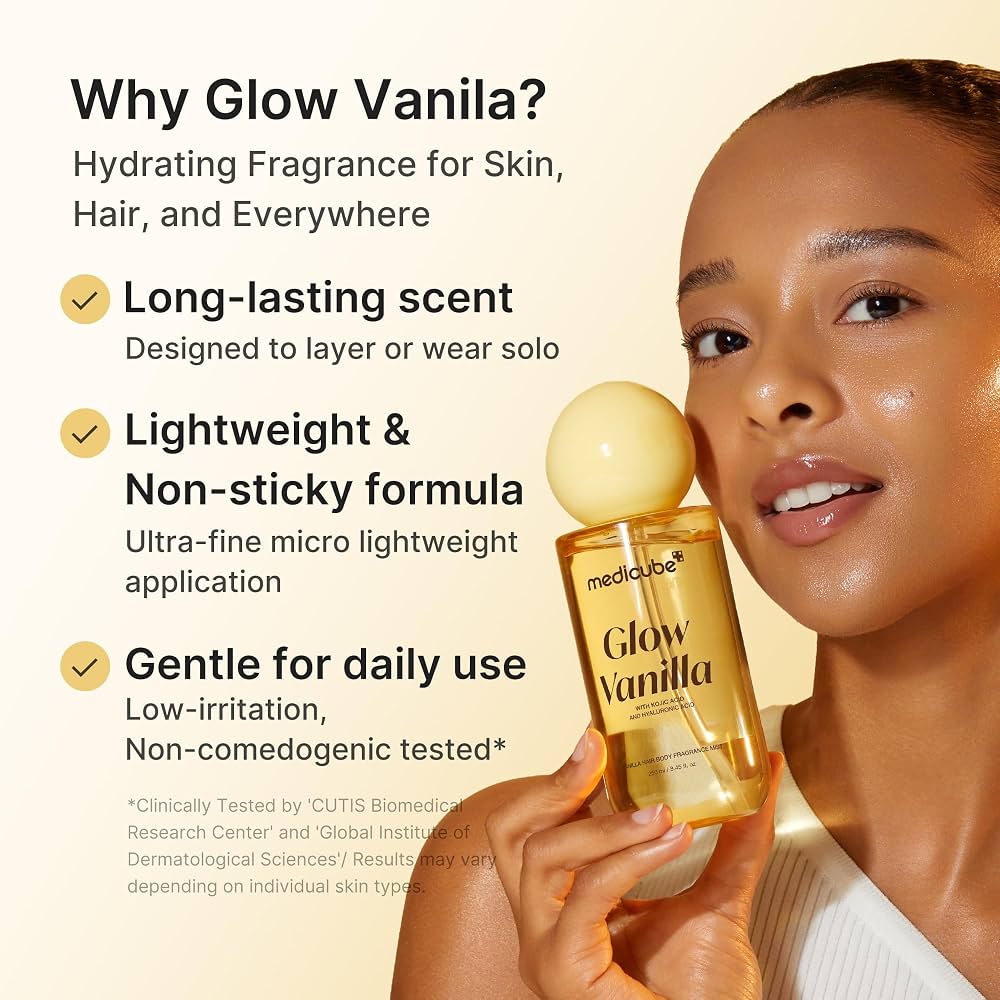 Medicube Glow Vanilla Hair & Body Fragrance Mist 30ml - TRAVEL SIZE معطر للجسم والشعر برائحة الفانيليا من ميديكوب جلو، حجم مناسب للسفر - Princess Cosmetics Qatar