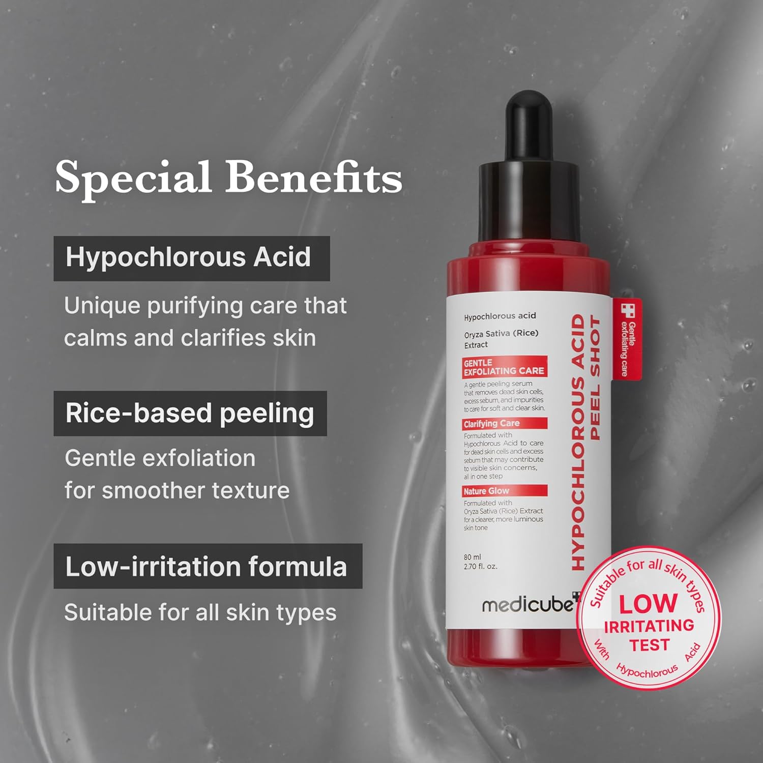 Medicube Hypochlorous Acid Rice Peel Shot 80ml حقنة قشر الأرز بحمض الهيبوكلوروس من ميديكوب - Princess Cosmetics Qatar