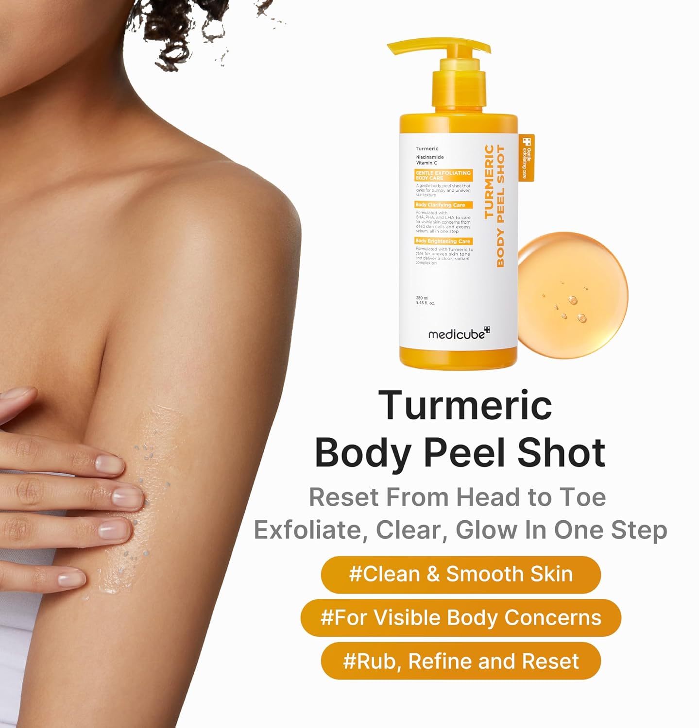 Medicube Kojic Acid Turmeric Body Peel Shot 280ml مقشر الجسم بالكركم وحمض الكوجيك من ميديكوب - Princess Cosmetics Qatar