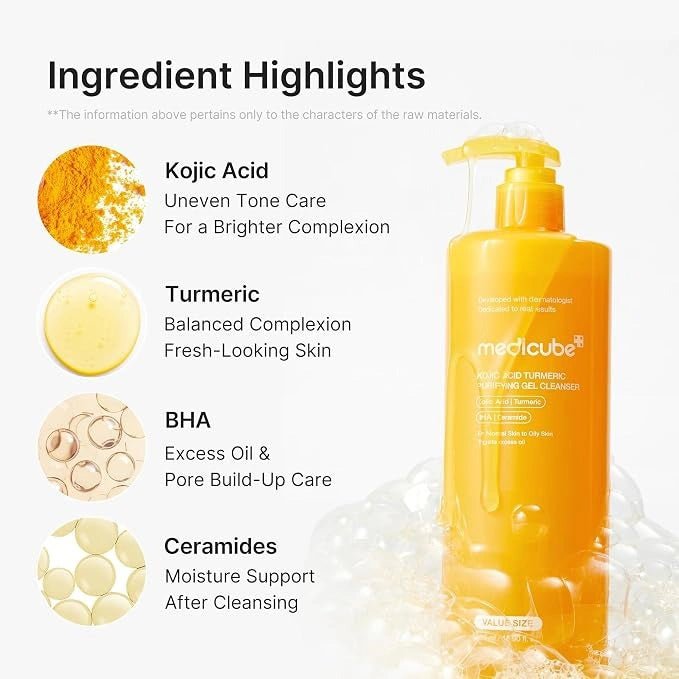 Medicube Kojic Acid Turmeric Gel to Foam Cleanser 500ml غسول رغوي من جل الكركم وحمض الكوجيك من ميديكوب - Princess Cosmetics Qatar