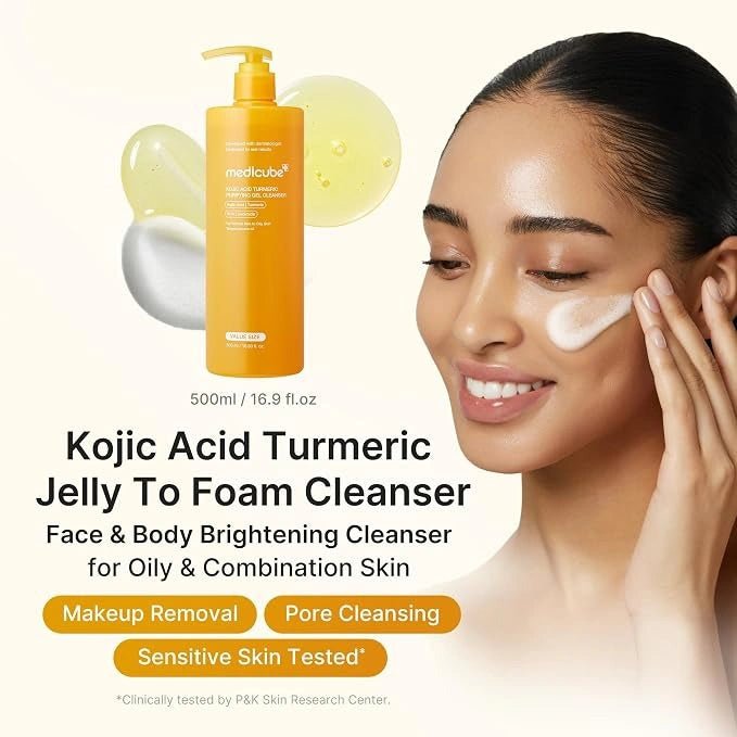 Medicube Kojic Acid Turmeric Gel to Foam Cleanser 500ml غسول رغوي من جل الكركم وحمض الكوجيك من ميديكوب - Princess Cosmetics Qatar
