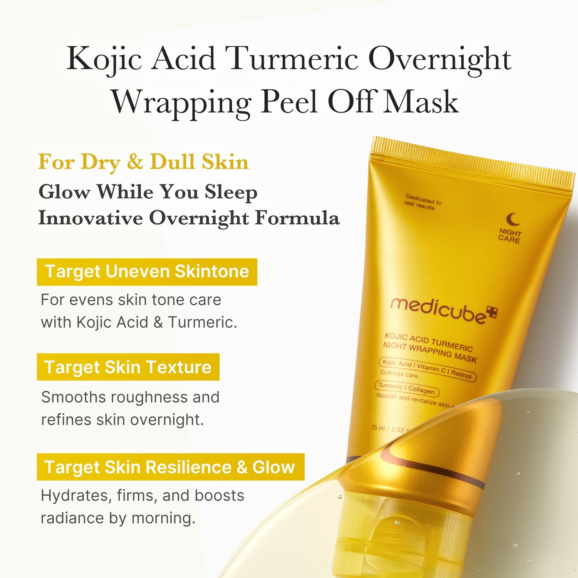 Medicube Kojic Acid Turmeric Night Wrapping Mask 75ml قناع ليلي من ميديكيوب بحمض الكوجيك والكركم - Princess Cosmetics Qatar