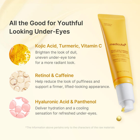 Medicube Kojic Acid Turmeric Vita Eye Gel Serum 30ml مصل جل العين من ميديكيوب بحمض الكوجيك والكركم فيتا - Princess Cosmetics Qatar
