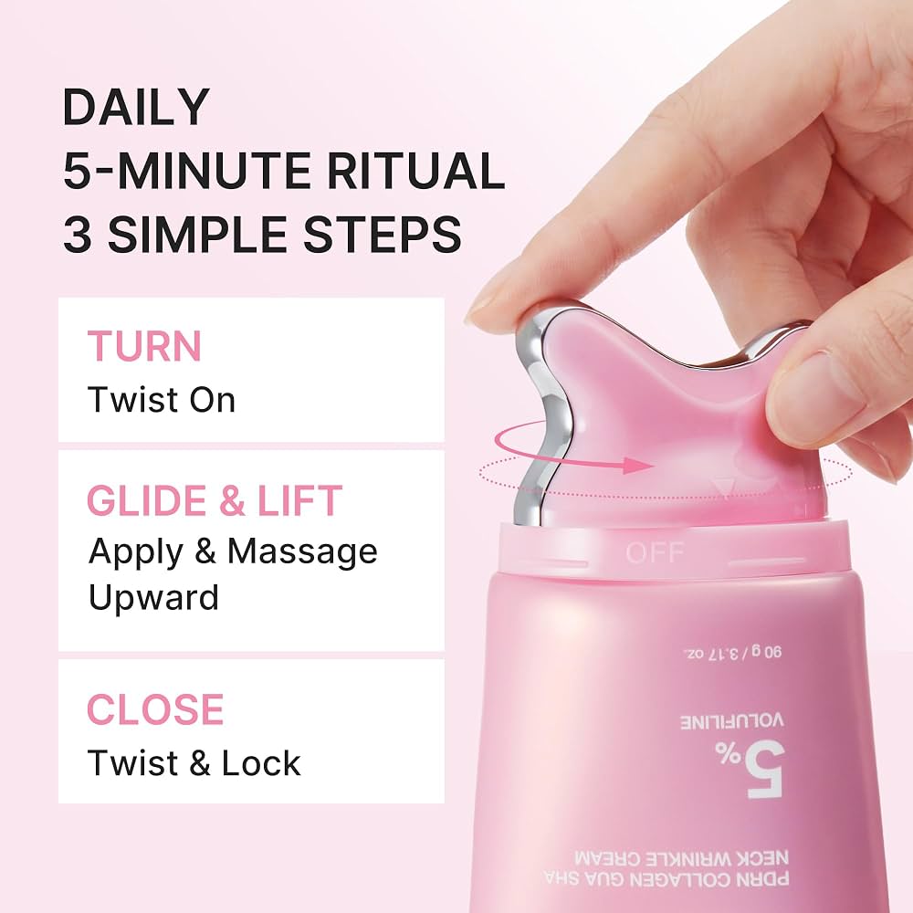 Medicube PDRN Collagen Gua Sha Neck Wrinkle Cream 90g كريم ميديكوب بي دي آر إن كولاجين غوا شا لعلاج تجاعيد الرقبة - Princess Cosmetics Qatar