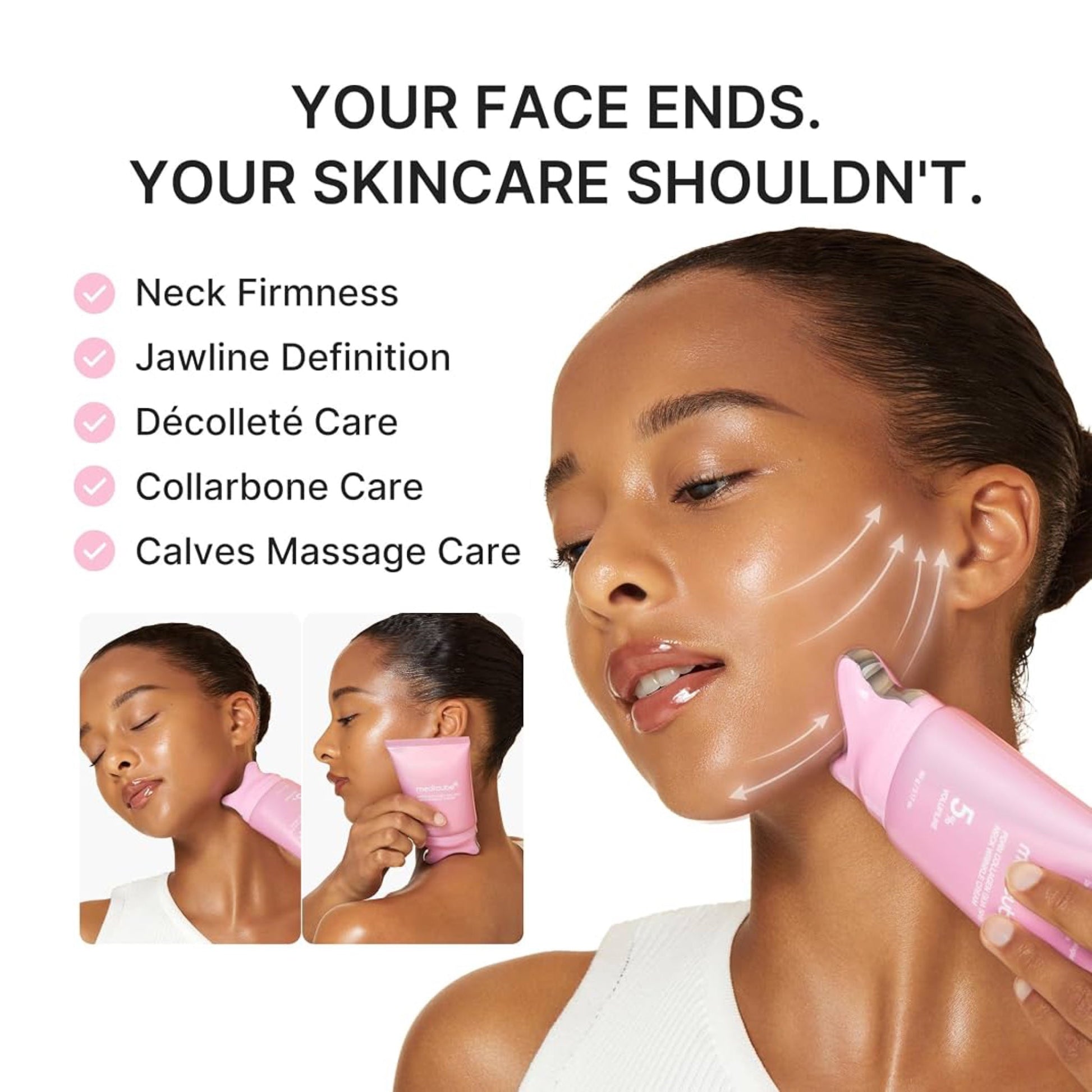 Medicube PDRN Collagen Gua Sha Neck Wrinkle Cream 90g كريم ميديكوب بي دي آر إن كولاجين غوا شا لعلاج تجاعيد الرقبة - Princess Cosmetics Qatar