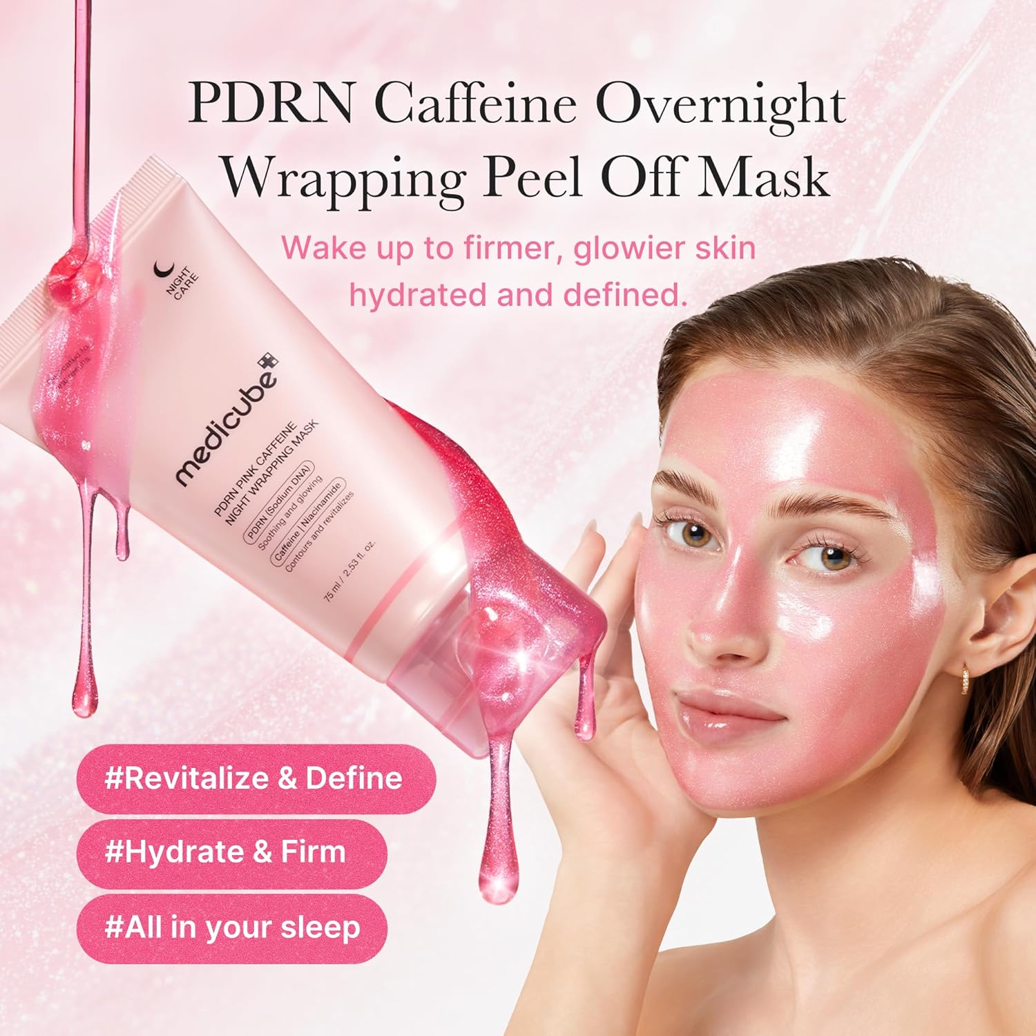 Medicube PDRN Pink Caffeine Night Wrapping Mask 75ml قناع ميديكيوب PDRN الوردي الليلي بالكافيين - Princess Cosmetics Qatar