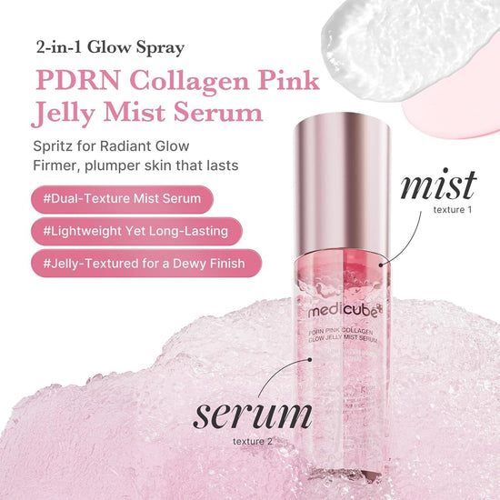 Medicube PDRN Pink Collagen Glow Jelly Mist Serum 100ml سيروم ميديكوب بي دي آر إن بينك كولاجين جلو جيلي ميست - Princess Cosmetics Qatar