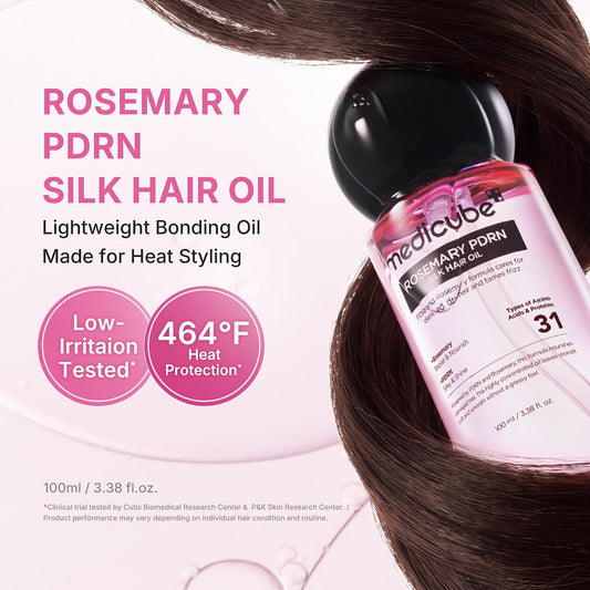 Medicube Rosemary PDRN Silk Hair Oil 100ml ميديكيوب زيت الشعر الحريري بإكليل الجبل وPDRN - Princess Cosmetics Qatar