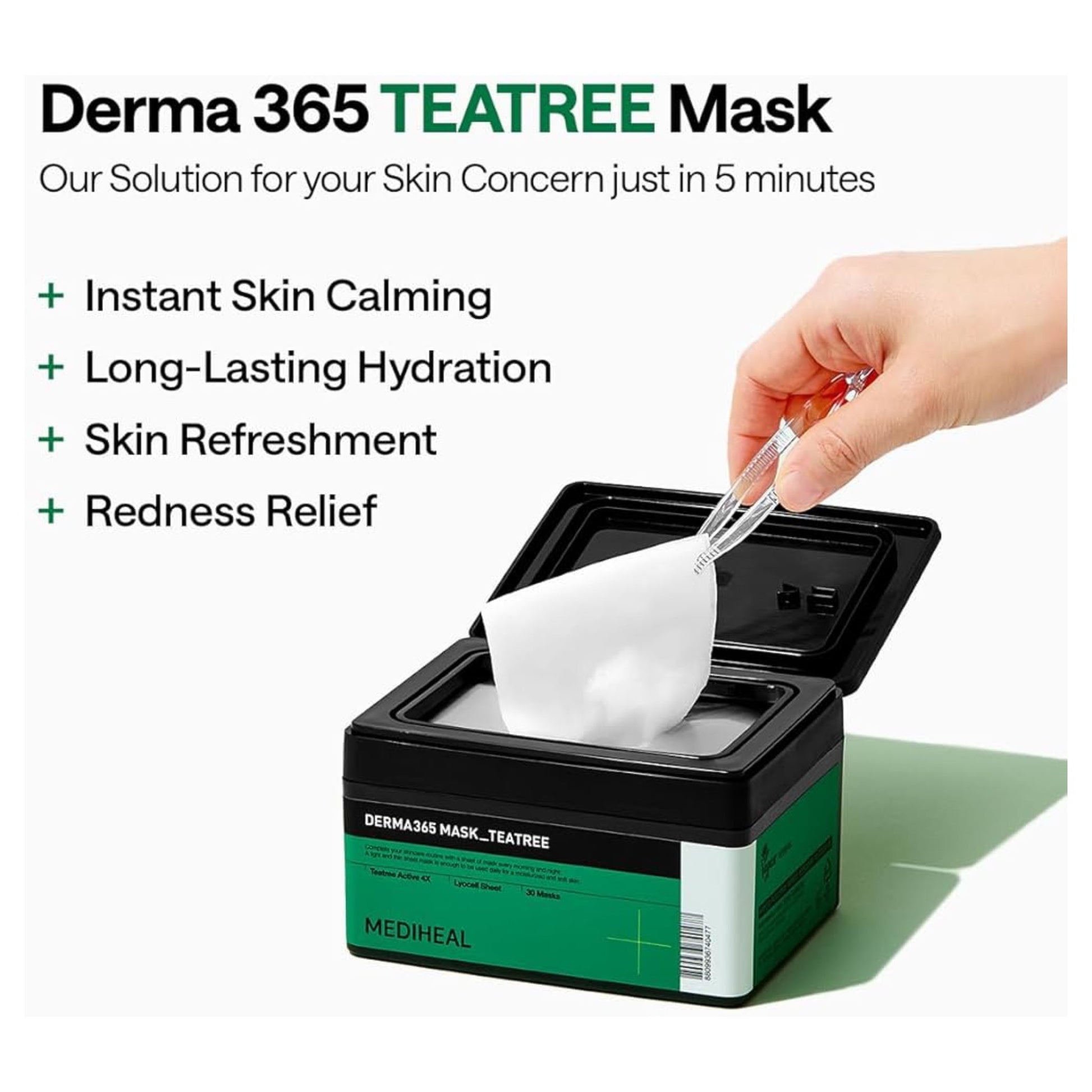 Mediheal Derma 365 Tea Tree Sheet Mask (30 Sheets) قناع ديرما 365 من ميدي هيل بشجرة الشاي - Princess Cosmetics Qatar