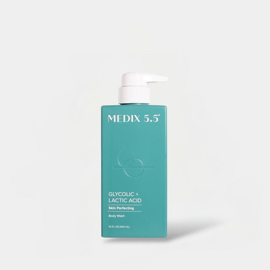Medix 5.5 Glycolic Acid + Lactic Acid Skin Perfecting Body Wash 444ml ميديكس 5.5 غسول الجسم لتنعيم البشرة بحمض الجليكوليك وحمض اللاكتيك - Princess Cosmetics Qatar