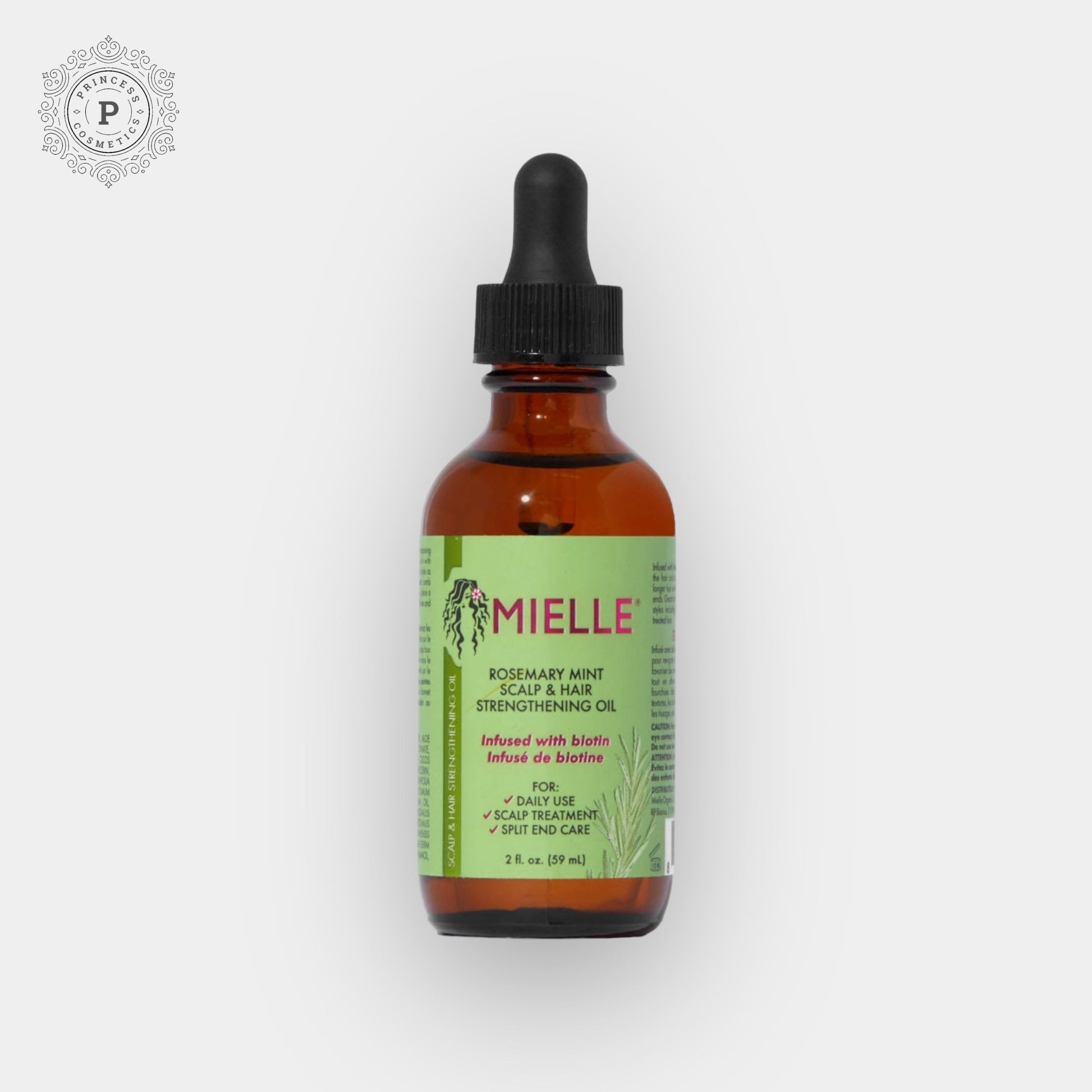 Mielle Organics Rosemary Mint Scalp & Hair Strengthening Oil 59ml. زيت تقوية الشعر وفروة الرأس والنعناع وإكليل الجبل من ميلي أورجانيكس، 59 مل - Princess Cosmetics Qatar