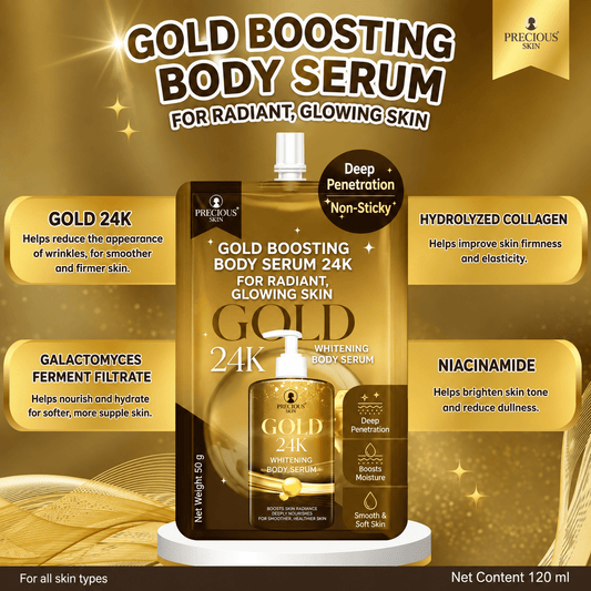 (MINI) Precious Skin Gold 24k Whitening Body Serum SACHET سيروم تفتيح الجسم بريشوس سكين جولد عيار 24 قيراطًا (عبوة صغيرة) - Princess Cosmetics Qatar