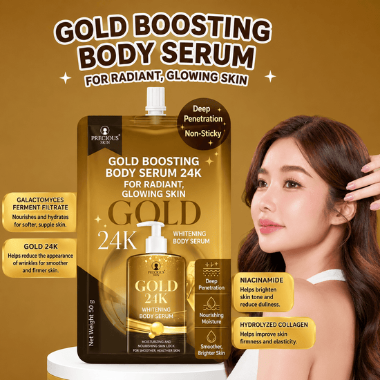 (MINI) Precious Skin Gold 24k Whitening Body Serum SACHET سيروم تفتيح الجسم بريشوس سكين جولد عيار 24 قيراطًا (عبوة صغيرة) - Princess Cosmetics Qatar
