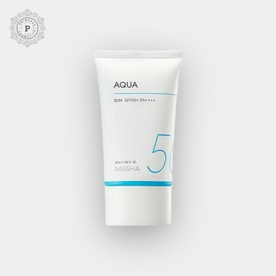 Missha All - Around Safe Block Aqua Sun SPF 50+ PA+++ 50ml. ميشا، كتلة آمنة شاملة، أكوا صن، عامل حماية من الشمس SPF 50+ PA+++، 50 مل - Princess Cosmetics Qatar