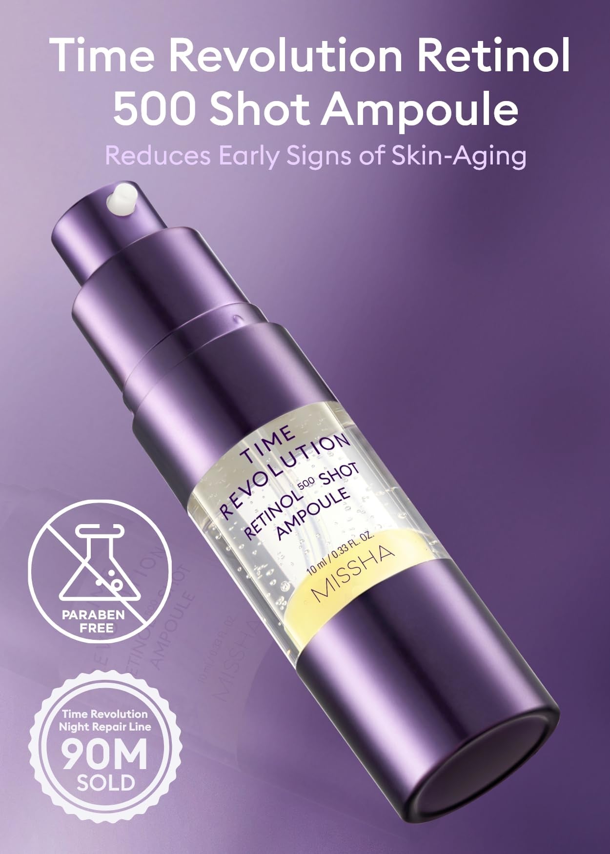 Missha Time Revolution Retinol 500 Shot Ampoule 10ml. أمبولة تايم ريفولوشن ريتينول 500 شوت من ميشا - Princess Cosmetics Qatar