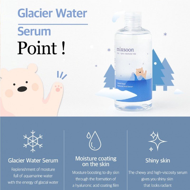 Mixsoon Glacier Water Hyaluronic Acid Serum 300ml. ميكسون جلاسير ووتر سيروم حمض الهيالورونيك - Princess Cosmetics Qatar