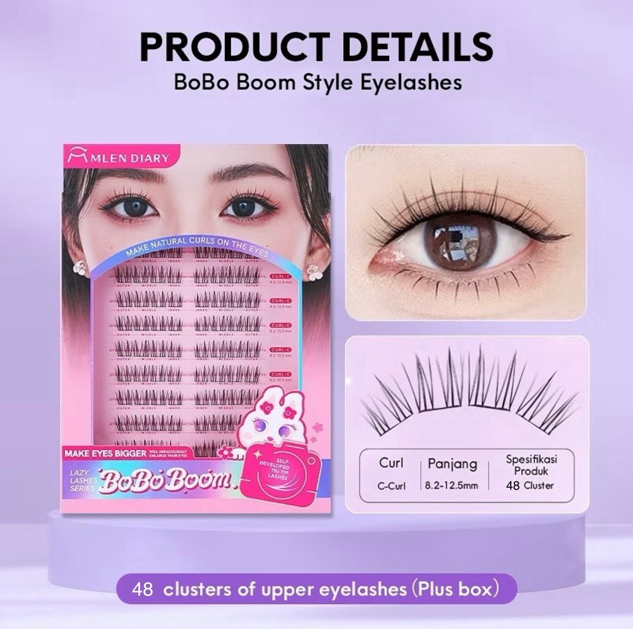 Mlen Diary BOBO Boom Comic Series False Eyelashes مذكرات ميلين، سلسلة قصص بوبو المصورة من بوم، رموش صناعية - Princess Cosmetics Qatar