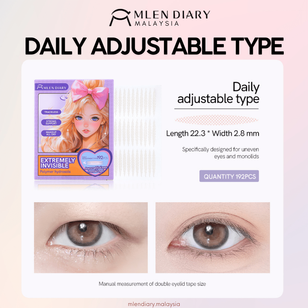 Mlen Diary Extremely Invisible Double Eyelid Tape (192pcs) + Tool Kit شريط الجفن المزدوج غير المرئي للغاية من مذكرات ملين + مجموعة أدوات - Princess Cosmetics Qatar