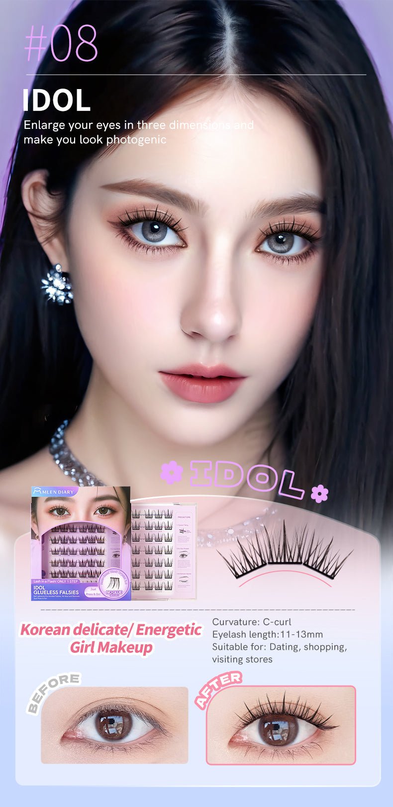 Mlen Diary Idol Glueless Falsies يوميات ملين أيدول تزييفات غراء - Princess Cosmetics Qatar