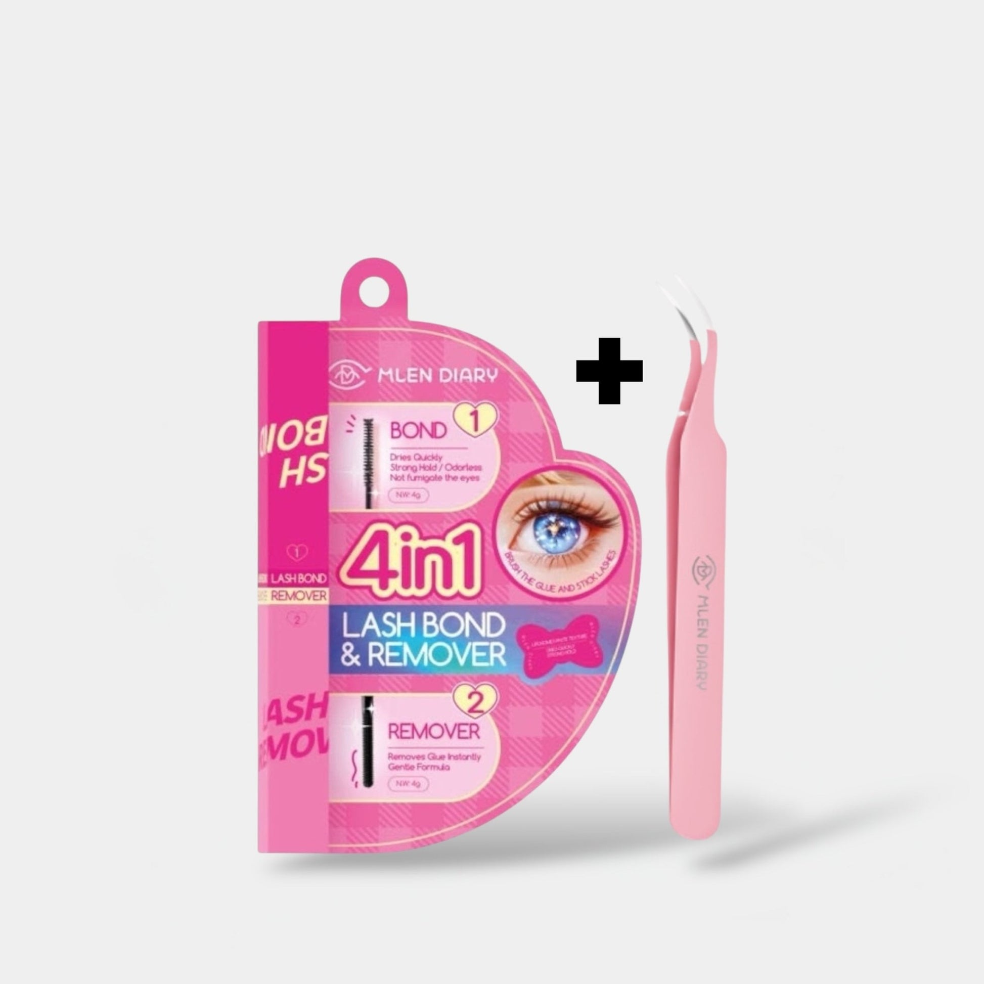 Mlen Diary Lash Bond & Remover plus Tweezer أداة تثبيت الرموش من مذكرات ملين بالإضافة إلى ملقط - Princess Cosmetics Qatar