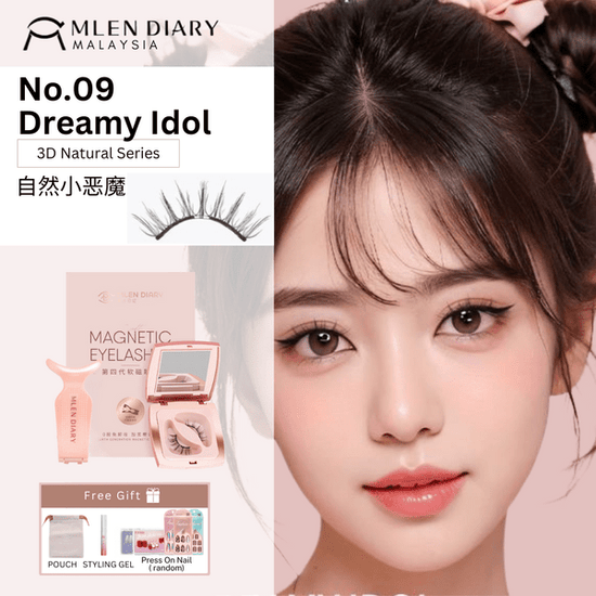 Mlen Diary Magnetic Eyelashes - No. 9 Dreamy Idol + Tool Kit رموش مغناطيسية من مذكرات ملين - رقم 9، دريمي آيدول + مجموعة أدوات - Princess Cosmetics Qatar