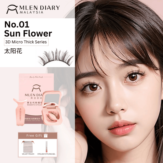Mlen Diary Magnetics Eyelashes - No 1 Sunflower + Toolkit رموش مغناطيسية من مذكرات ملين - رقم 1، زهرة عباد الشمس + مجموعة أدوات - Princess Cosmetics Qatar