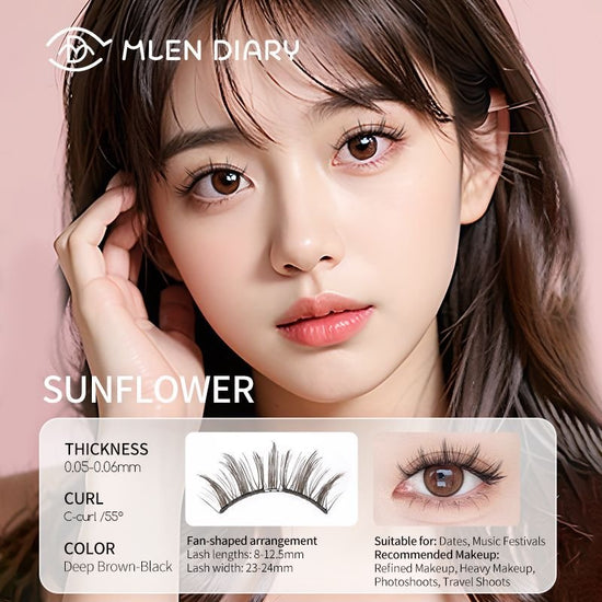 Mlen Diary Magnetics Eyelashes - No 1 Sunflower + Toolkit رموش مغناطيسية من مذكرات ملين - رقم 1، زهرة عباد الشمس + مجموعة أدوات - Princess Cosmetics Qatar