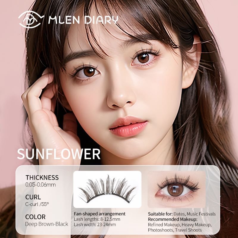 Mlen Diary Magnetics Eyelashes - No 1 Sunflower + Toolkit رموش مغناطيسية من مذكرات ملين - رقم 1، زهرة عباد الشمس + مجموعة أدوات - Princess Cosmetics Qatar