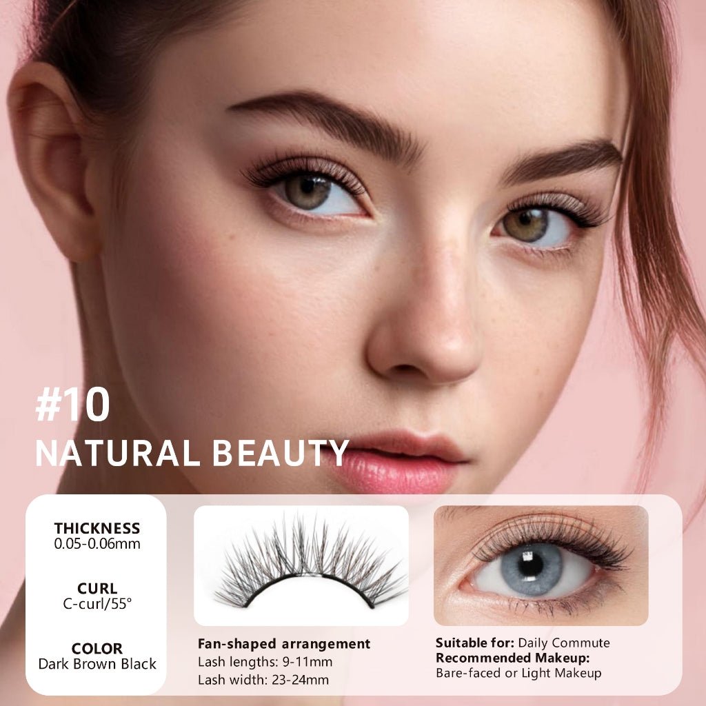 Mlen Diary Magnetics Eyelashes - No 10 Natural Beauty + Toolkit رموش مغناطيسية من ميلين دايري - رقم 10 - جمال طبيعي + مجموعة أدوات - Princess Cosmetics Qatar