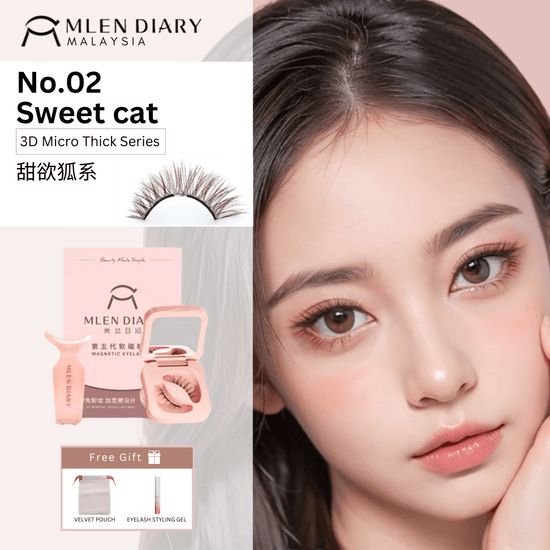 Mlen Diary Magnetics Eyelashes - No 2 Sweet Cat + Toolkit رموش مغناطيسية من مذكرات ملين - رقم 2 قطة حلوة + مجموعة أدوات - Princess Cosmetics Qatar