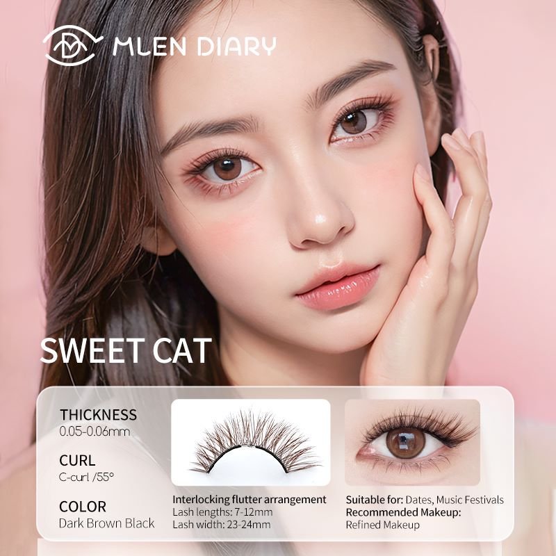 Mlen Diary Magnetics Eyelashes - No 2 Sweet Cat + Toolkit رموش مغناطيسية من مذكرات ملين - رقم 2 قطة حلوة + مجموعة أدوات - Princess Cosmetics Qatar