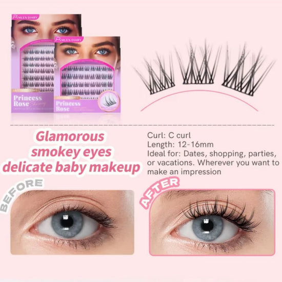Mlen Diary Princess Rose Charming False Eyelashes (45 Clusters) رموش صناعية ساحرة من مِلين دياري برينسيس روز - Princess Cosmetics Qatar