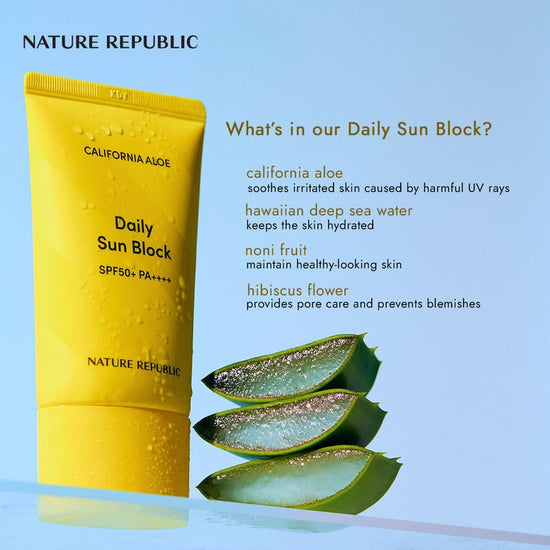 Nature Republic California Aloe Daily Sun Block 57ml واقي الشمس اليومي من نيتشر ريبابليك كاليفورنيا بالألوة - Princess Cosmetics Qatar