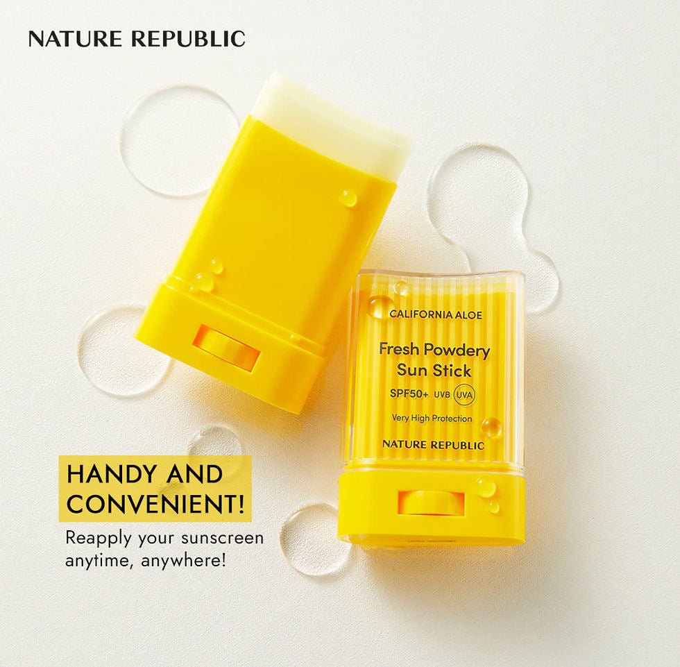 Nature Republic California Aloe Fresh Powdery Sun Stick 24g عصا صن بودري من نيتشر ريبابليك كاليفورنيا بخلاصة الصبار المنعش - Princess Cosmetics Qatar
