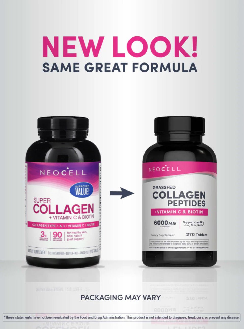Neocell Grassfed Collagen Peptides + Vitamin C & Biotin (270 Tab) ببتيدات الكولاجين العشبية من نيوسيل + فيتامين سي والبيوتين - Princess Cosmetics Qatar