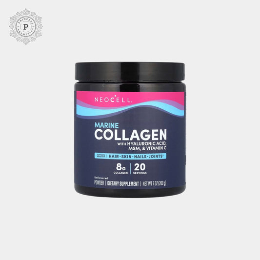 Neocell Marine Collagen Powder with Hyaluronic Acid, MSM, & Vitamin C 200g - EXPIRY: 12/2025 مسحوق الكولاجين البحري Neocell مع حمض الهيالورونيك و MSM وفيتامين C - Princess Cosmetics Qatar