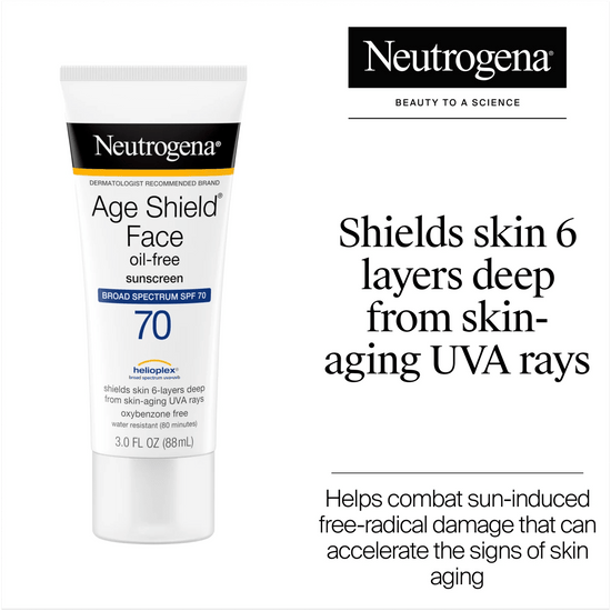 Neutrogena Age Shield Face Oil-Free Sunscreen SPF70 88ml واقي الشمس للوجه من نيتروجينا إيج شيلد الخالي من الزيوت بعامل حماية 70 - Princess Cosmetics Qatar