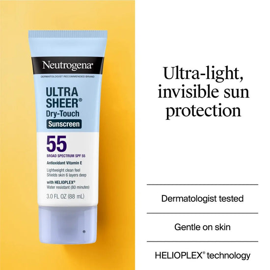 Neutrogena Ultra Sheer Dry - Touch Sunscreen Broad Spectrum SPF 55 88ml نيوتروجينا ألترا شير دراي - تاتش واقي شمسي واسع الطيف بعامل حماية من الشمس 55 - Princess Cosmetics Qatar