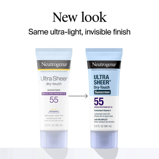 Neutrogena Ultra Sheer Dry - Touch Sunscreen Broad Spectrum SPF 55 88ml نيوتروجينا ألترا شير دراي - تاتش واقي شمسي واسع الطيف بعامل حماية من الشمس 55 - Princess Cosmetics Qatar