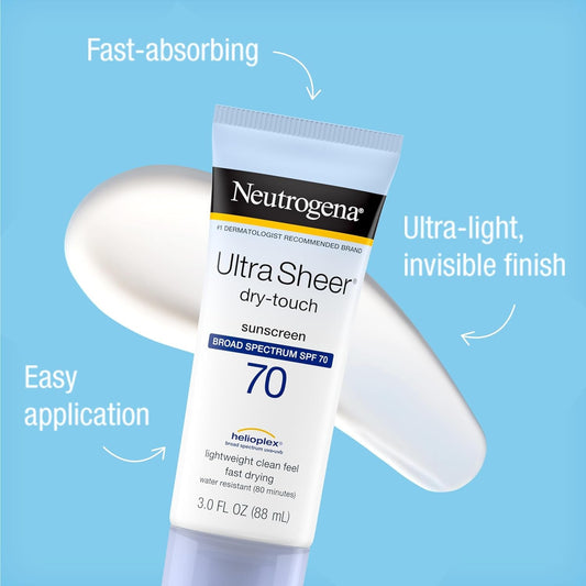 Neutrogena Ultra Sheer Dry - Touch Sunscreen Lotion SPF70 88ml. نيوتروجينا - لوشن واقي من الشمس فائق الشفاف بعامل حماية من الشمس SPF70، 88 مل - Princess Cosmetics Qatar