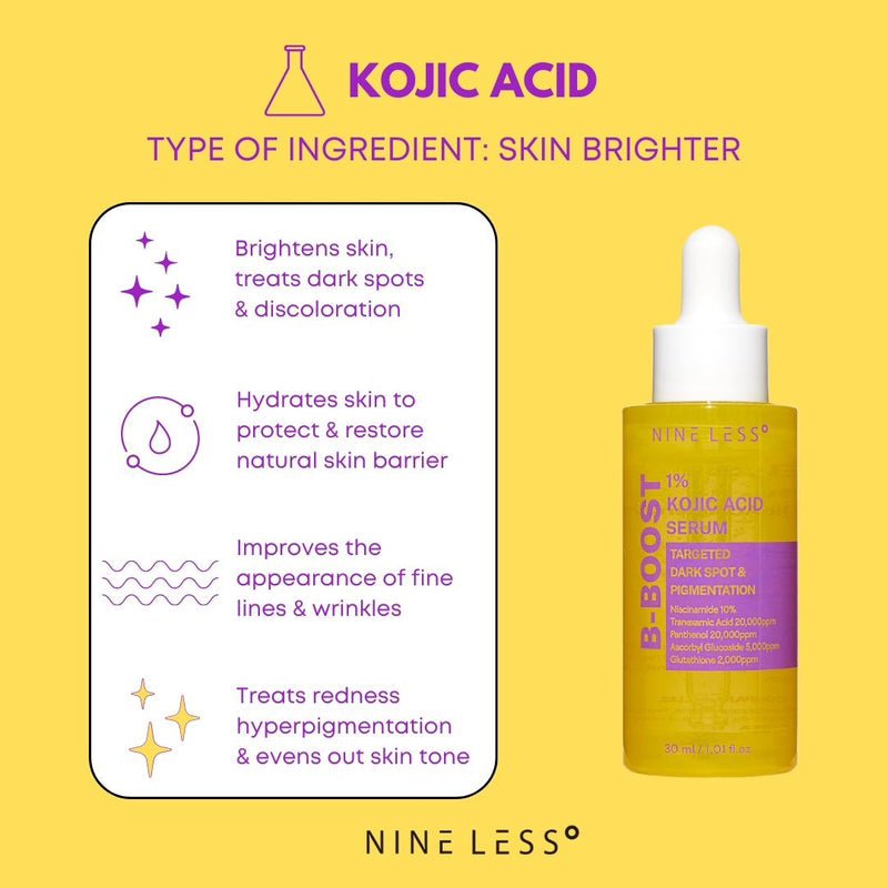 Nine Less B - Boost 1% Kojic Acid Serum 30ml. مصل حمض الكوجيك 1% من ناين ليس بوست، 30 مل - Princess Cosmetics Qatar