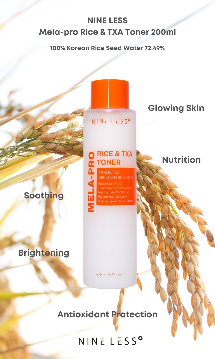 Nine Less MELA - PRO Rice & TXA Toner 200ml. تونر ناين ليس ميلا برو بالأرز وتونر تي إكس إيه 200 مل - Princess Cosmetics Qatar