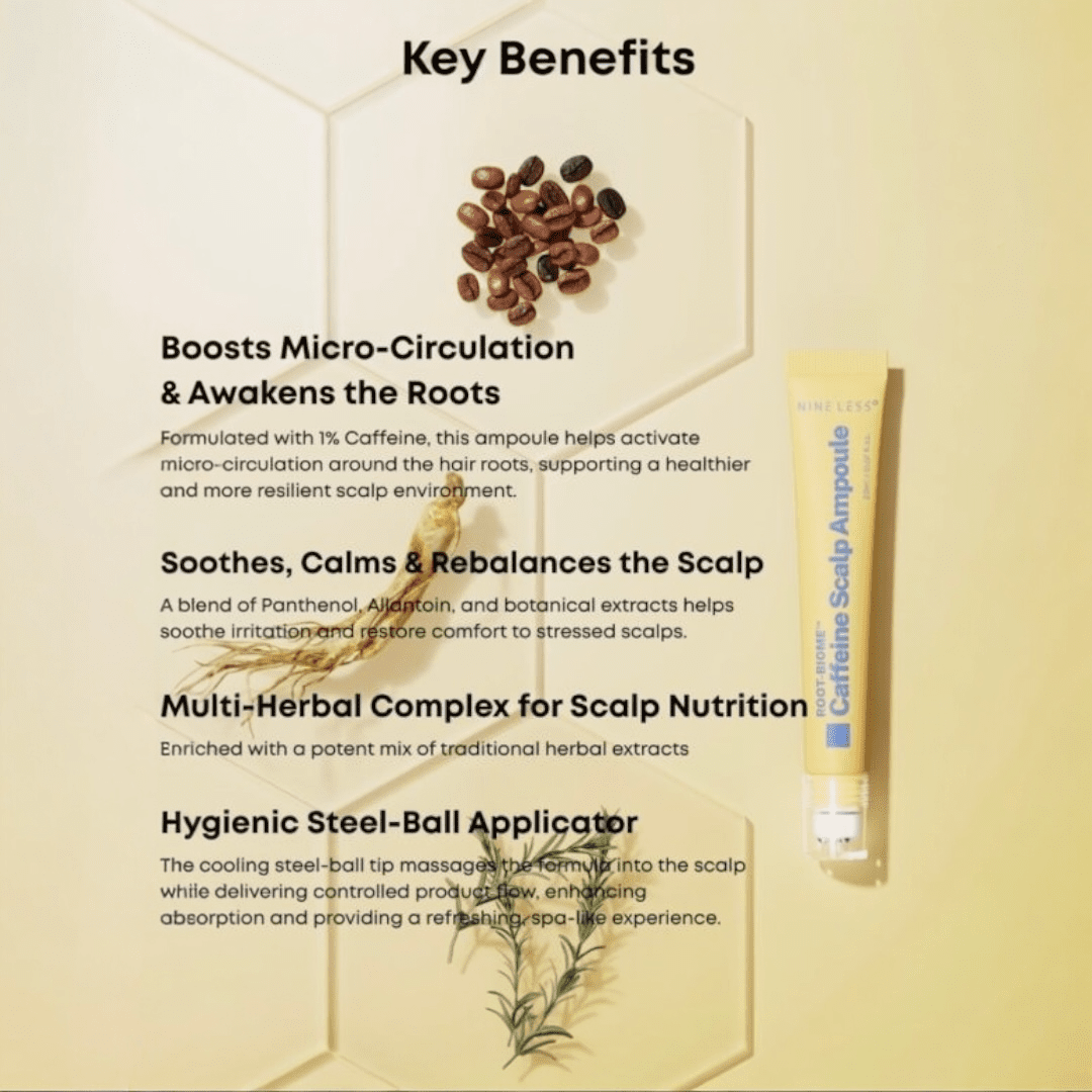 Nineless Root - Biome Caffeine Scalp Ampoule 20ml أمبولات ناينليس روت - بيوم الكافيين لفروة الرأس - Princess Cosmetics Qatar