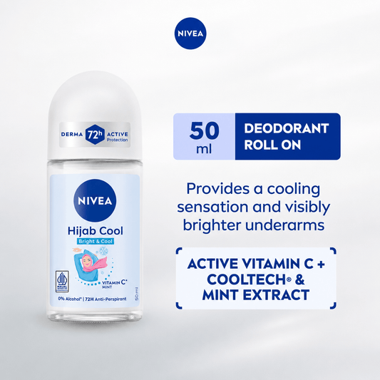 Nivea Hijab Cool Bright & Cool Vitamin C & Mint Deodorant Roll On 50ml مزيل عرق نيفيا حجاب كول برايت آند كول بفيتامين سي والنعناع، رول أون - Princess Cosmetics Qatar