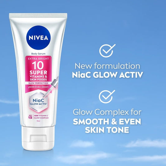 Nivea Super 10 Vitamins & Skin Foods Glow Protection Body Lotion 300ml لوشن الجسم نيفيا سوبر ١٠ فيتامينات وأطعمة للبشرة لحماية البشرة - Princess Cosmetics Qatar