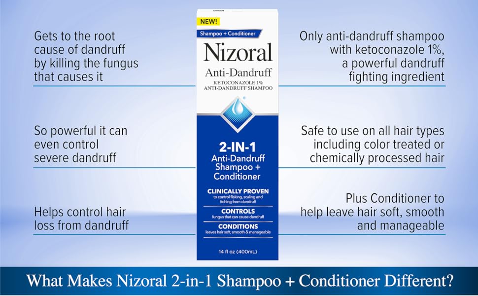 Nizoral 2 - in - 1 Anti - Dandruff Shampoo + Conditioner 400ml نيزورال شامبو 2 في 1 مضاد للقشرة + بلسم - Princess Cosmetics Qatar