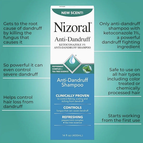 Nizoral Anti - Dandruff Shampoo Peppermint + Tea Tree Scent 400ml شامبو نيزورال المضاد للقشرة برائحة النعناع وشجرة الشاي - Princess Cosmetics Qatar