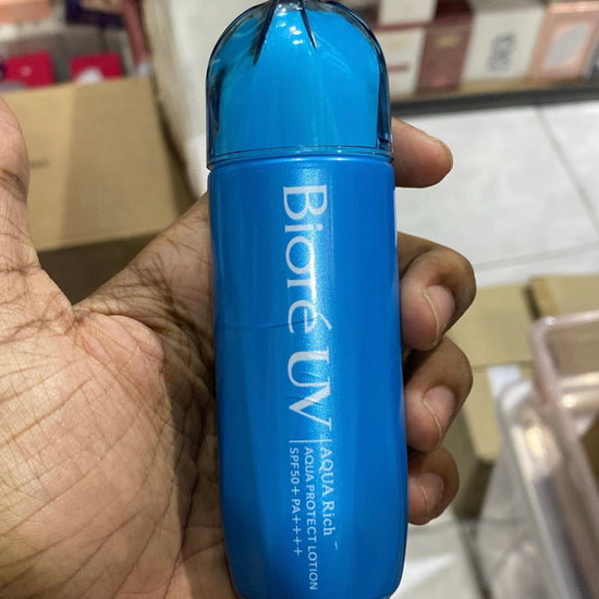 (NO PACKAGING) Biore UV Aqua Rich Aqua Protect Lotion Water Layer Pack UV SPF50 + PA ++++ 70ml لوشن بيوريه لحماية البشرة من الأشعة فوق البنفسجية أكوا ريتش أكوا بروتيكت مع طبقة مائية بعامل حماية من الأشعة فوق البنفسجية 50 + PA ++++ - Princess Cosmetics Qatar