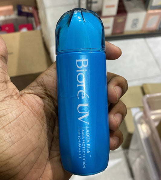 (NO PACKAGING) Biore UV Aqua Rich Aqua Protect Lotion Water Layer Pack UV SPF50 + PA ++++ 70ml لوشن بيوريه لحماية البشرة من الأشعة فوق البنفسجية أكوا ريتش أكوا بروتيكت مع طبقة مائية بعامل حماية من الأشعة فوق البنفسجية 50 + PA ++++ - Princess Cosmetics Qatar