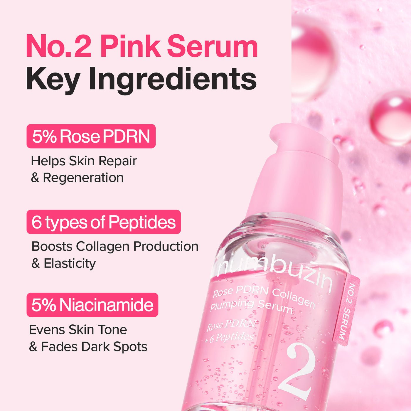 Numbuzin No.2 Rose PDRN Collagen Plumping Serum 30ml سيروم كولاجين نامبوزين رقم 2 روز بي دي آر إن لنفخ البشرة - Princess Cosmetics Qatar